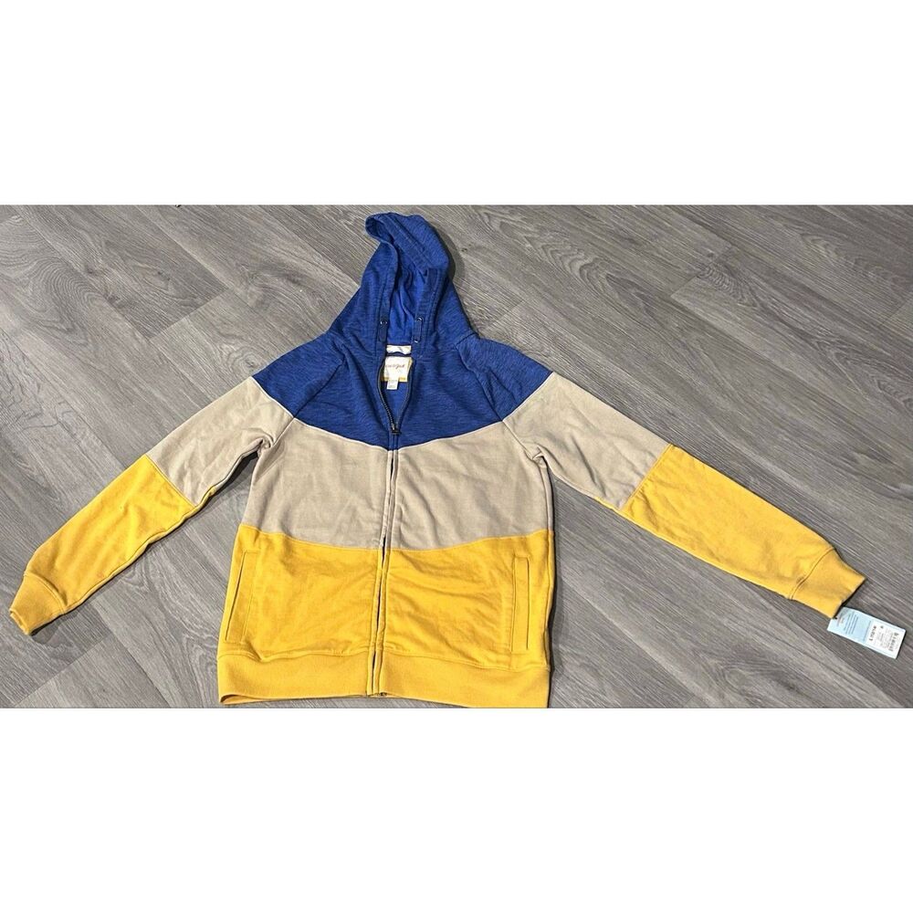 Cat & Jack Hooded Full Zip Sweatshirt Boys L 12/14 Colorblock Blue Yellow